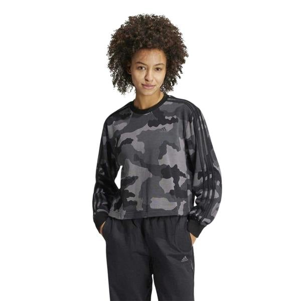 Adidas Womens/Ladies Essentials Camo Stripes Loose Fit Crop Sweatshirt - Black - 