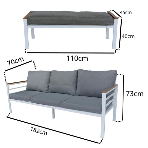Shatchi 5-Piece Aluminium Outdoor Sofa Set with Bench, Table & Cushions