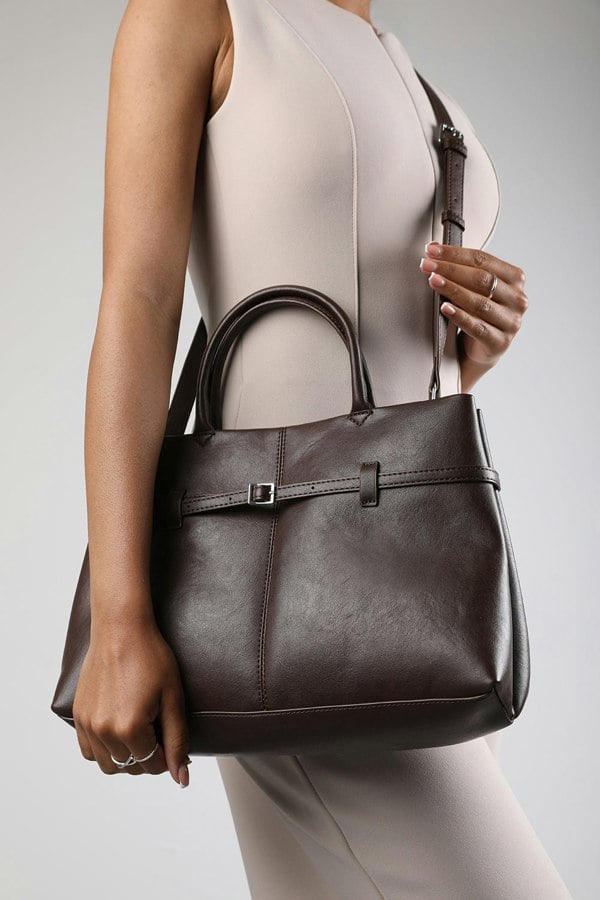 Where's That From Flores Luxury Structured Leather Tote Bag in Brown