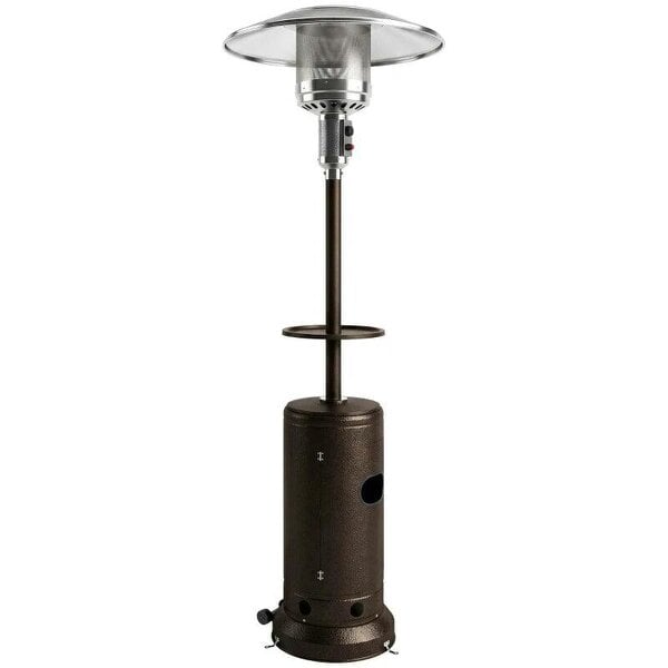 Bobobiy Gas Patio Heater with Table Tray, 13 kW Portable Propane Outdoor Heater with Piezo Ignition, Tip-over Protection, Brown