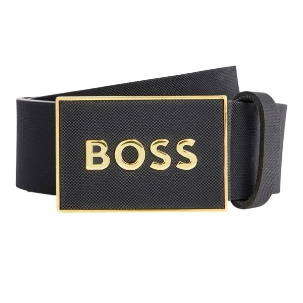 Boss Logo Leather Belt - Black/Gold - 