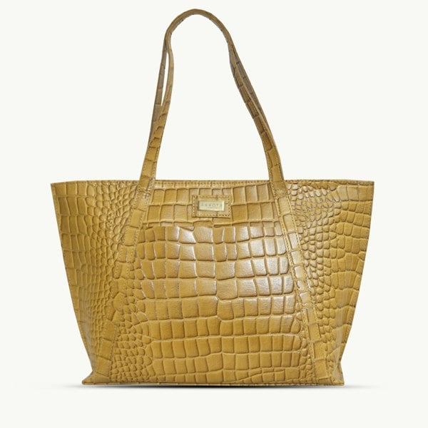 Assots London 'AGNES' Ochre Mustard Croc Real Leather Designer Tote Bag