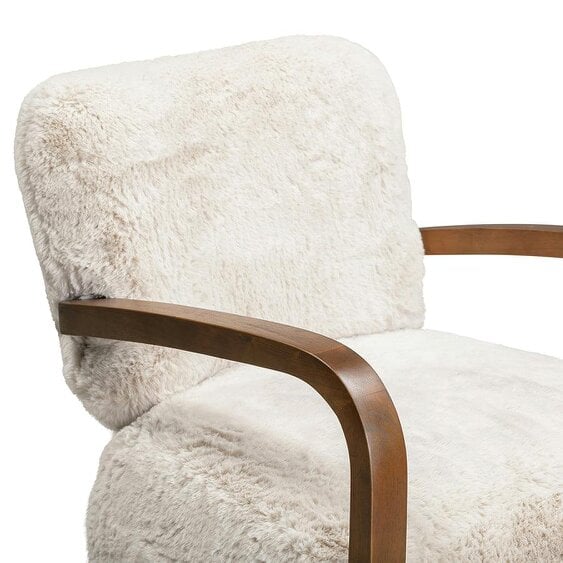 Wyld Haus Luna Cosy Upholstered Natural Faux Shearling and Wood Cosy Accent Armchair