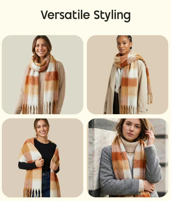 VIA MONTEN Women’s Faux Mohair Scarf, Oversized Winter Scarf Wrap with Fringe, Soft Fluffy Long Shawl for Cold Weather Styling