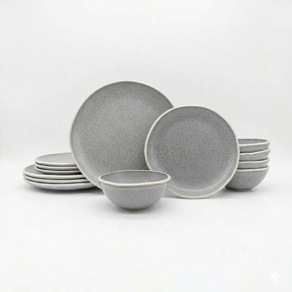 Reactive Grey Stoneware Dinnerware 12pc Dinner Set
