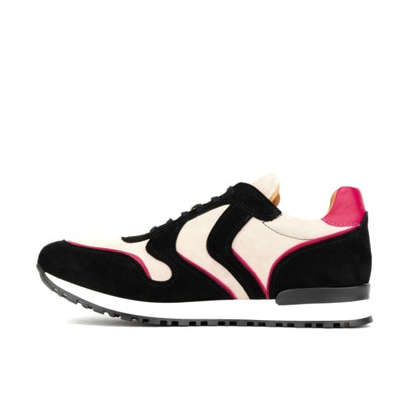Embassy London Savana - Black & Cream & Pink - Women's athletic trainer with soft black and cream leather with pink trims