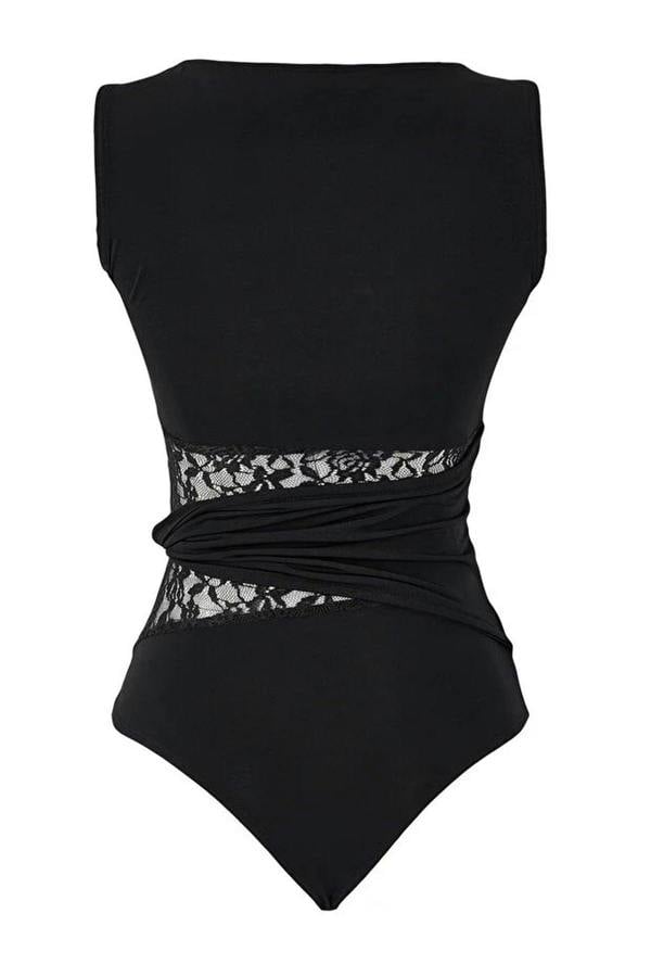 WOVCOR Lace Detail Transparent Knitted Bodysuit