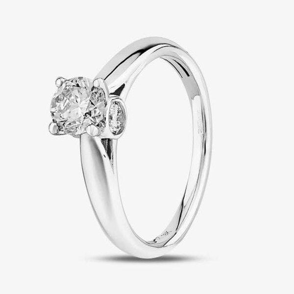 T. H. Baker 18ct White Gold 1.00ct Diamond Bridge Accent Solitaire Ring TH011992R - K