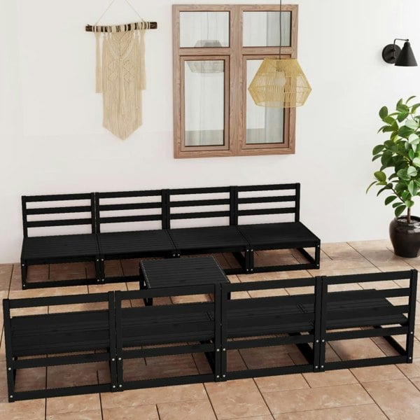 Berkfield 9 Piece Garden Lounge Set Black Solid Pinewood