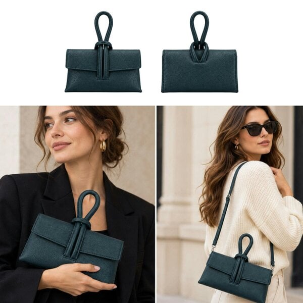 Love EMVY Italian Genuine Leather Knotted Loop Clutch & Shoulder Bag - Teal