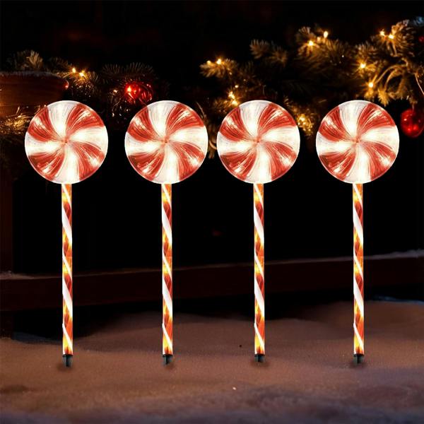 63cm Outdoor Red Lollipop Candy Cane Lights, Pack of 2 Sets with 8 Canes, 8 Modes image 1