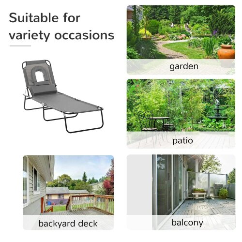 Bobobiy Folding Sun Lounger Reclining Chair w/ Pillow Reading Hole Garden Beach