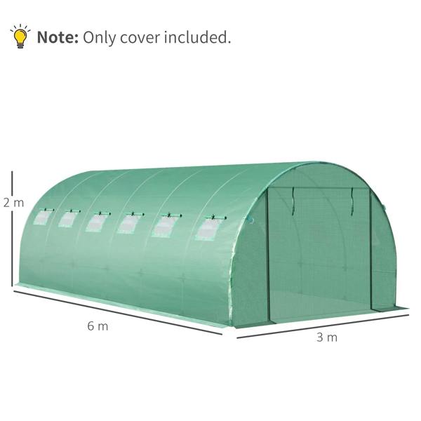 Green tunnel greenhouse cover, arched roof and side panels, 6 m x 3 m x 2 m