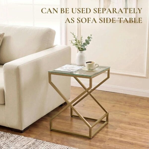 Nest of Tables, Side Table Set of 2 with Transparent Top, Coffee Table Set with Tempered Glass Top, Transparent