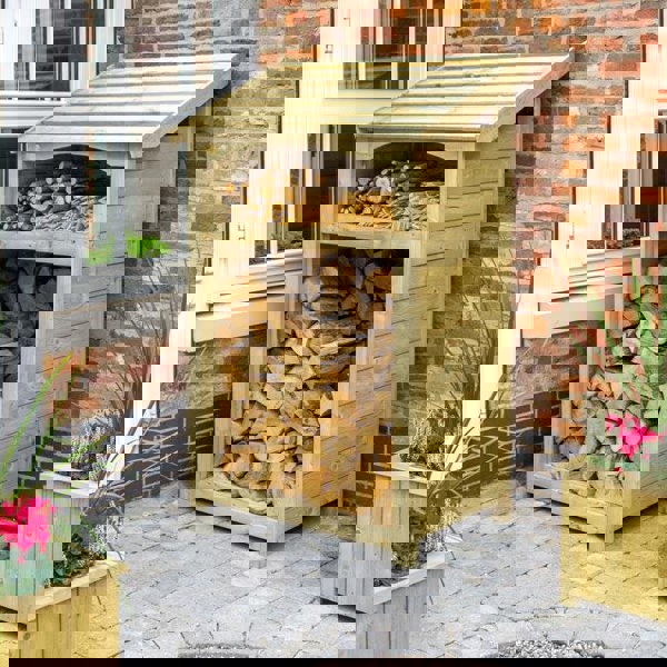 Premium Single log store with kindling shelf, tanalised timber