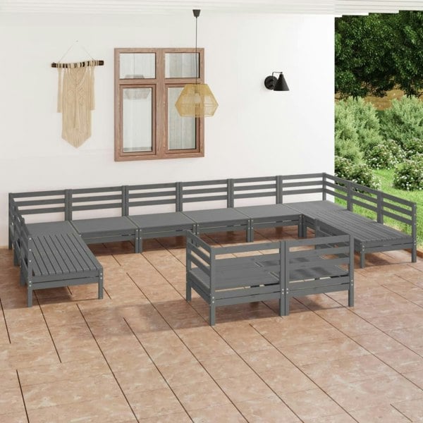 Berkfield 12 Piece Garden Lounge Set Grey Solid Wood Pine