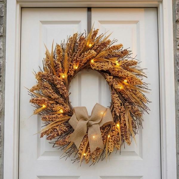 Garden Greatness Autumn Harvest Light Up Bow Door Wreath