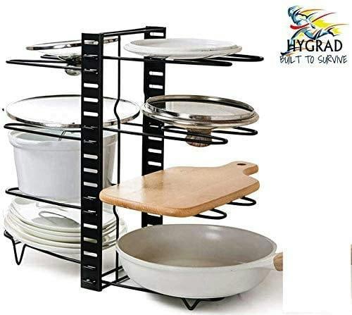 HYGRAD BUILT TO SURVIVE HYGRAD® 8 Tier Adjustable Cabinet Organiser Pots & Pans Dishes Organiser Stand For Neat & Tidy Cupboard Organising