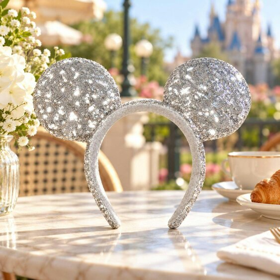 Onomato! Women's Disney Mickey Mouse Silver Sequin Ears Headband
