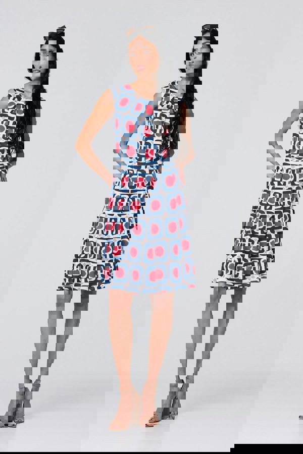 Blue | Abstract Print Sleeveless Knee Length Dress