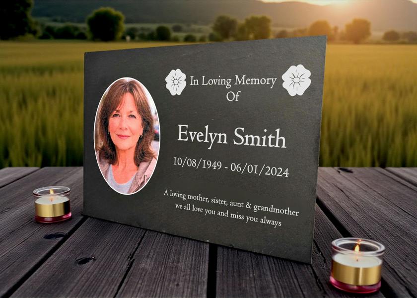 Memorials Direct Photo Slate Memorial Plaque, Poppy, Add a Portrait & Personalised Text | 35×25cm (14×10”)