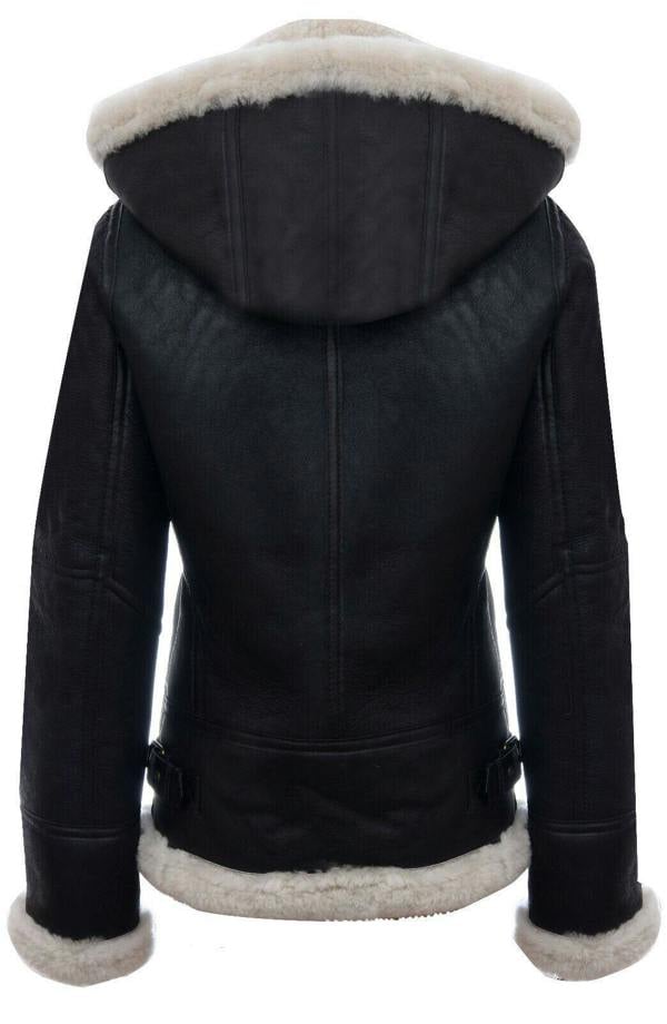 Infinity Leather Womens Hooded Sheepskin Flying Leather Jacket-Palermo