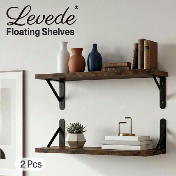 Levede Floating Shelves Wall Mounted Shelf Set of 2 Rustic Storage Shelves 39cm