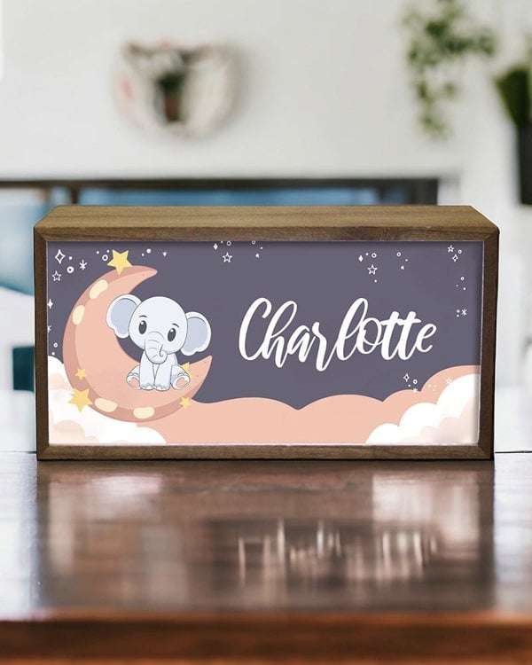 Personalised Nursery Light Box - Elephant & Moon LED Sign