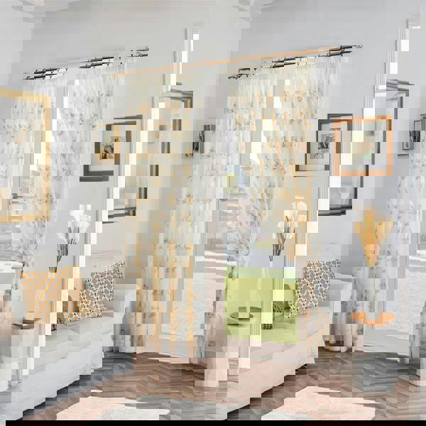 Luxury Living Leaf Embroidered Tulle Voile Curtains Pencil Pleat