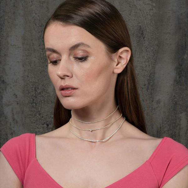 Gold Plated Skinny Choker Necklace for Women with Cubic Zirconia Stones - namana.london