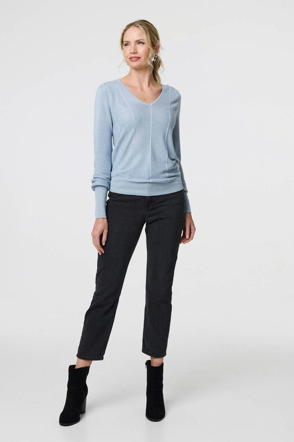 Blue | Metallic Stripe Detail Fitted Top