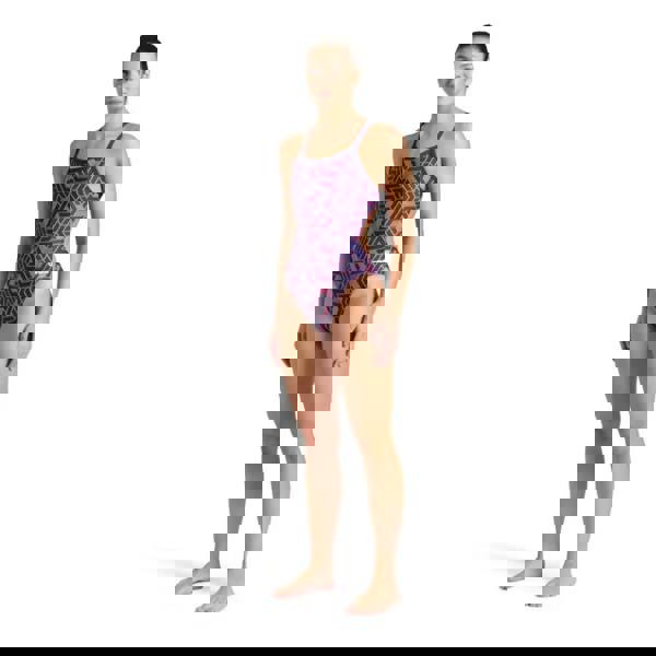 Arena Escape Challenge swimsuit in navy team red with purple black geometric print