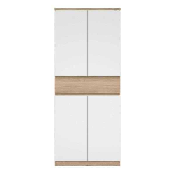 Wyld Haus Budapest White and Natural Oak Effect Wood Shoe Cabinet 4 Doors 1 Drawers