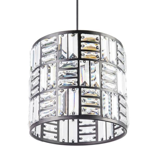 Modern Circular Drum Matte Black Pendant Shade with Clear Acrylic Rods Image 5