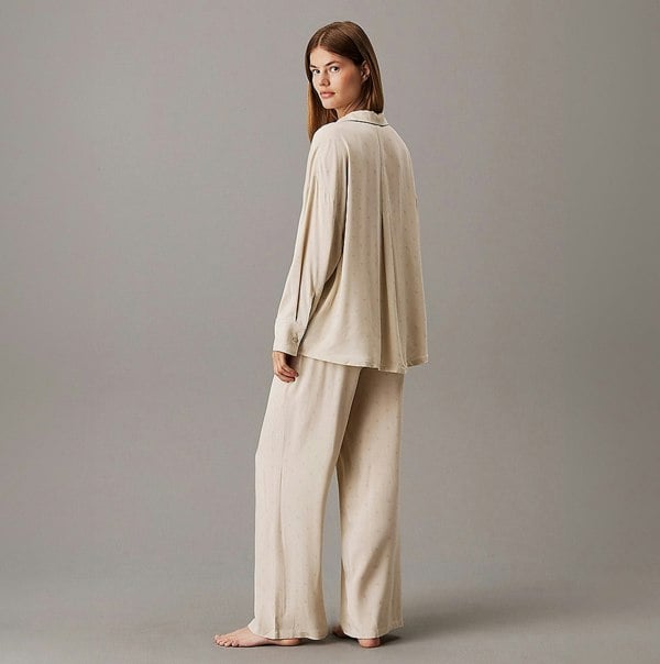 Calvin Klein WOVEN VISCOSE Womens Button Down Pants Diamond Logo/Cocoon
