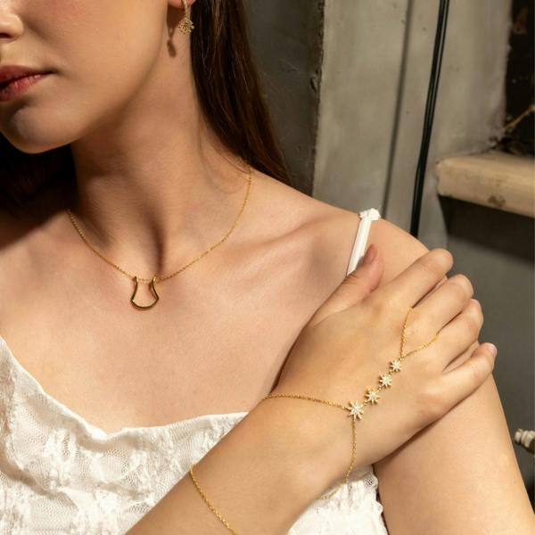 Spero London Stars Of Universe Sterling Silver Gold Plated Hand Chain Ring