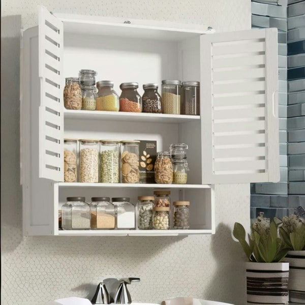 BMBO Wooden Bathroom Wall Storage Cabinet Organiser White