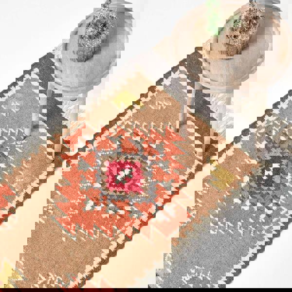 HOMESCAPES Jaipur Handwoven Brown and Orange Kilim Wool Rug