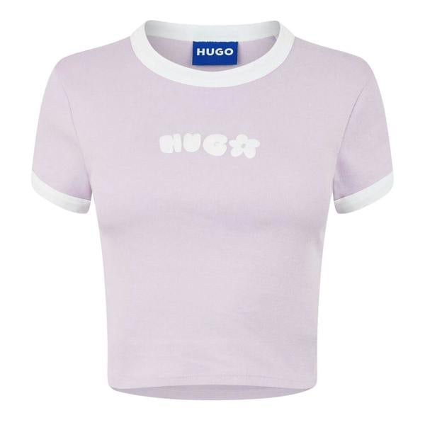 Hugo Womens/Ladies Cotton Ringer Crop T-Shirt - Pastel Purple - 