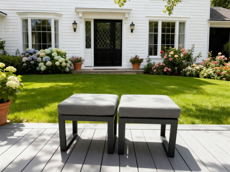 Fimous Aluminum 2 PC Small Footstool Outdoor Garden Furniture With Seat Cushion Patio Furniture Dark Grey