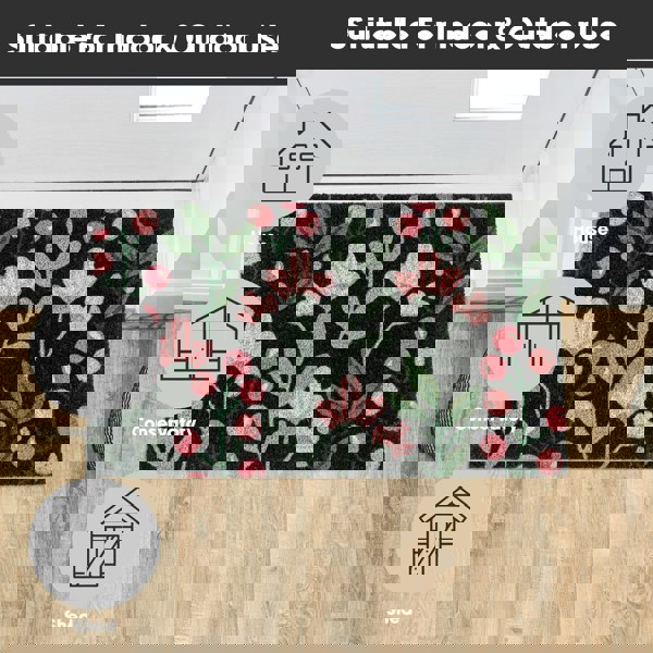 JVL Eco-Friendly Latex Backed Coir Entrance Doormat, 45x75cm - Floral