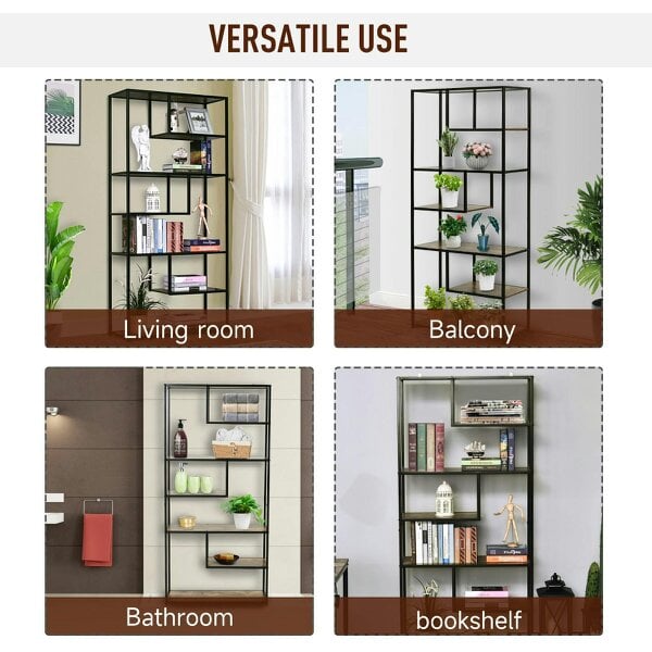 Wyld Haus Elra Metal And Wood Rustic Brown And Black 6 Tier Industrial Tall Bookcase