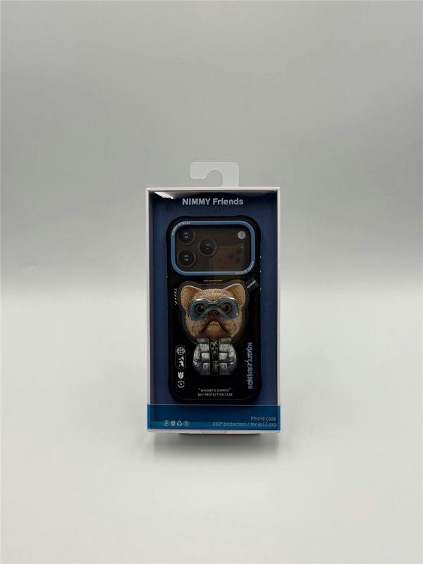 Nimmy Friends Nimmy Cool & Cute 2.0 Little Rich Tycoon Dog Case with MagSafe Stand for iPhone 17 Pro 6.3" Black Blue - N-YJKM-CXZJZH-IP17-PRO-07