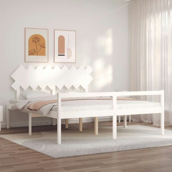Berkfield Bed Frame with Headboard White Super King Size Solid Wood
