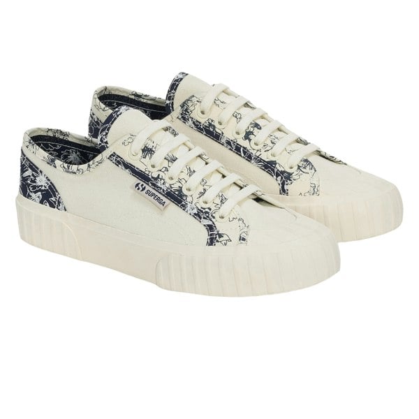 Superga Womens 2630 Stripe Sketched Flowers Trainers - Beige Natural/Navy