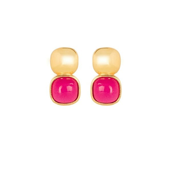 Lila Rasa Glossy Gold & Dazzling Ruby Red Crystal Stud