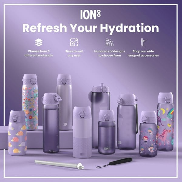ION8 Leak Proof Slim Water Bottle, Recyclon, Ditsy Floral, 500ml (18oz)