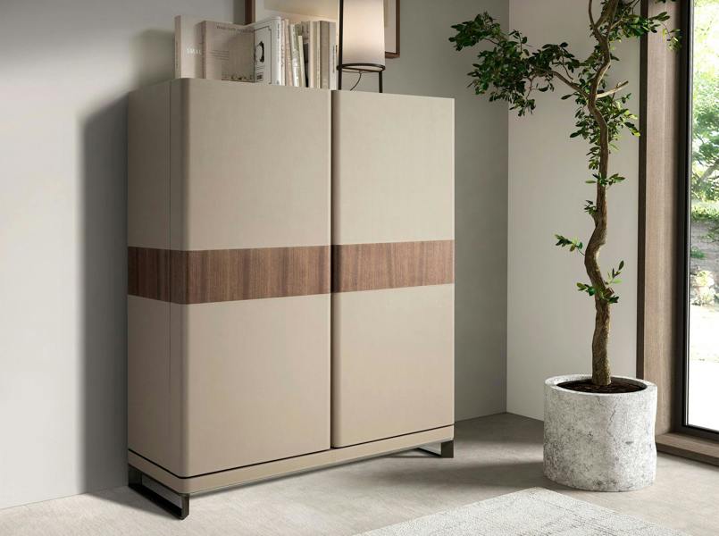 Angel Cerdá Tall Sideboard in Leatherette, Walnut and Polished Steel 3276