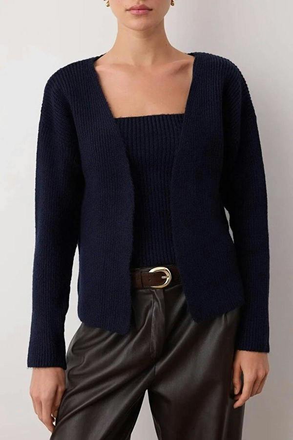 WOVCOR 2-Piece Knit Soft-Textured Blouse-Cardigan Set