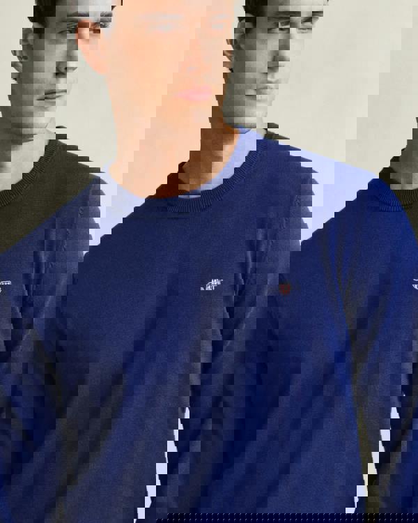 GANT Mens Classic Cotton Crew Neck Jumper - 432 Rich Navy